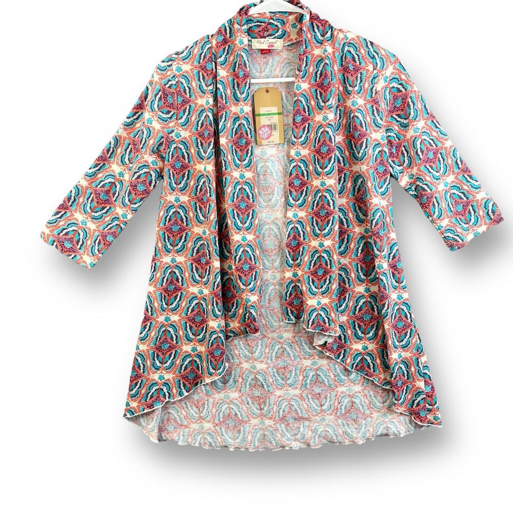 Red Camel Girls Sweater Size Large Open Front Printed